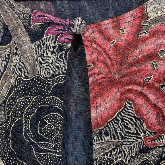 Dressbarn Size 18 20 Beaded Fringe Cardigan Black Floral Glitter Textured Slinky - Picture 2 of 13